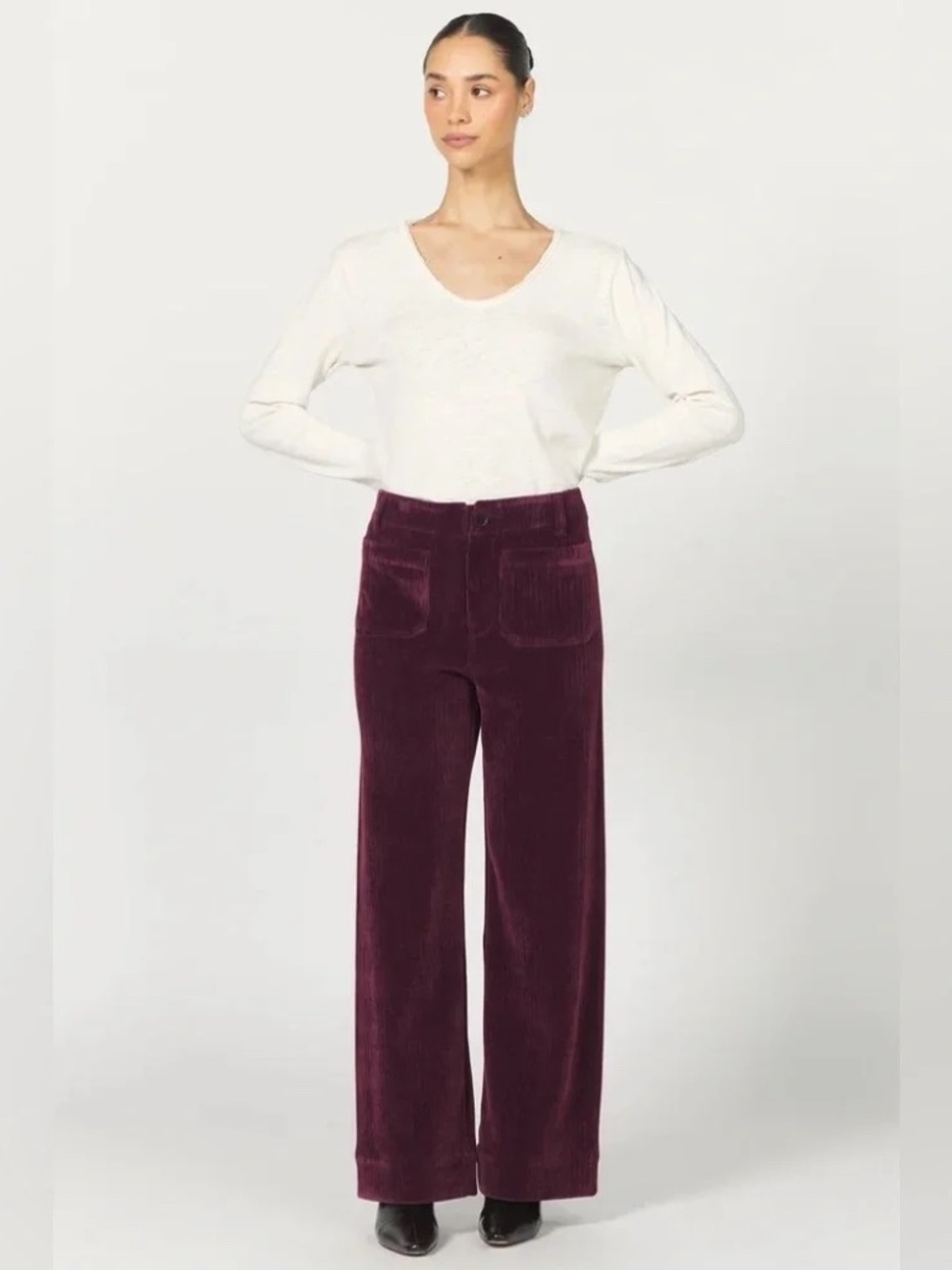 NWT Dear John Wide Leg Patch Pocket Corduroy Pants in Fig | Size 32